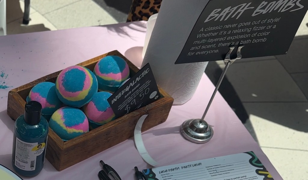 Blue, pink and yellow bath bomb