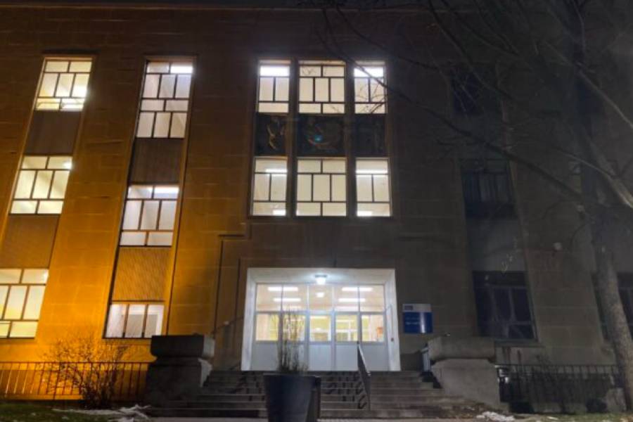 Kerr Hall East's gloomy atmosphere in the evening.